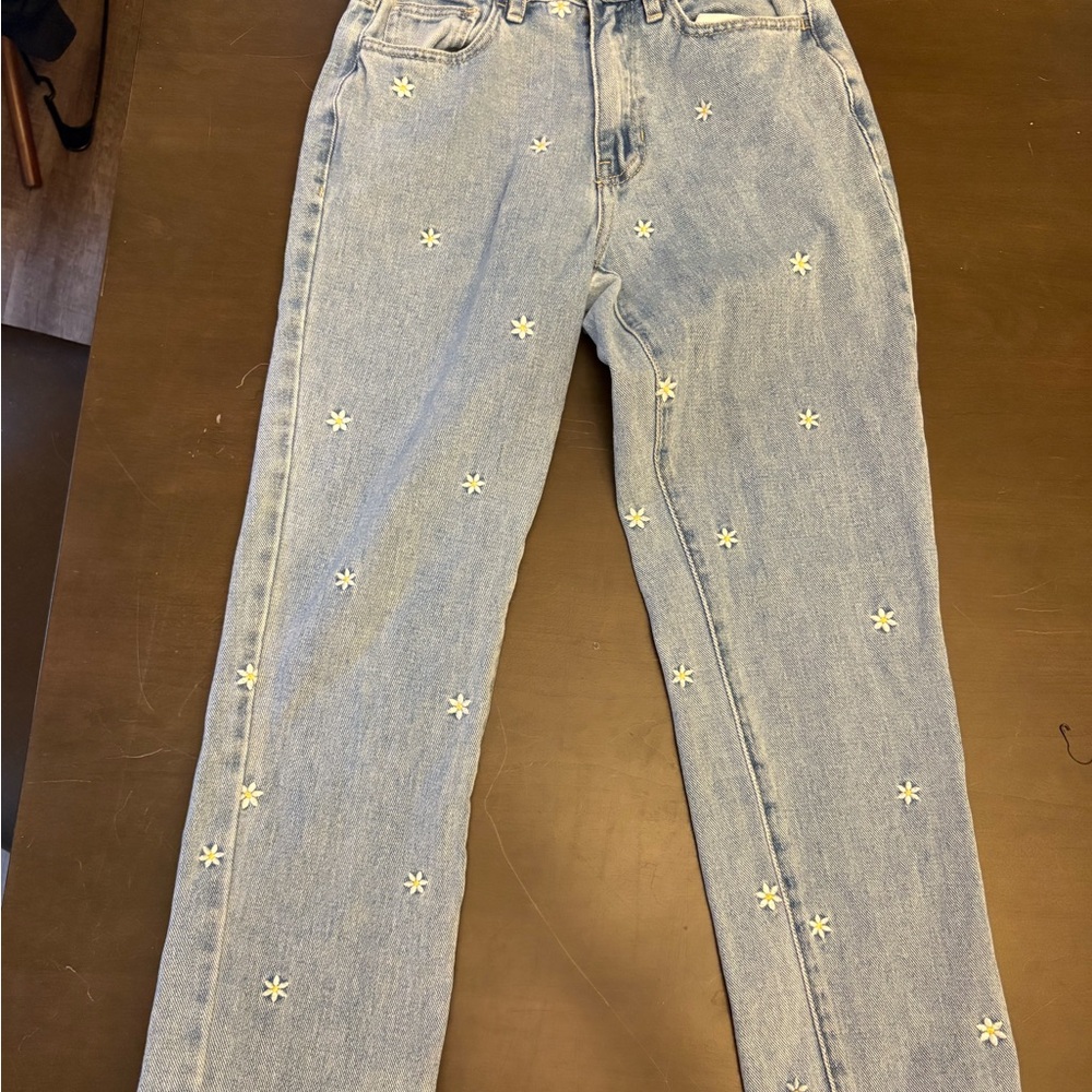 PacSun Light Blue Straight Leg Jeans with Floral Accents